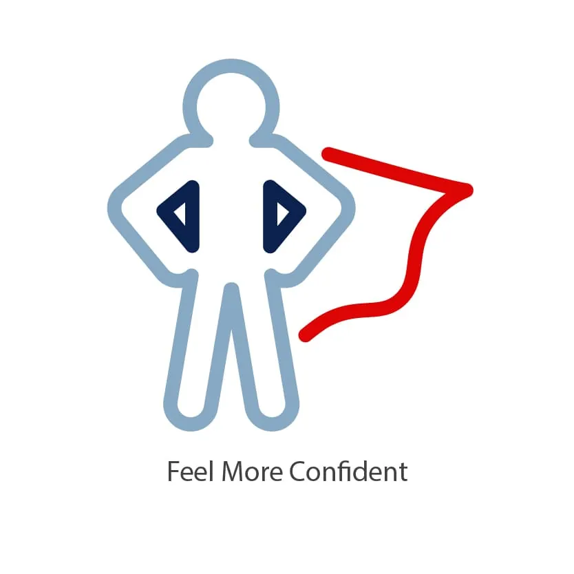 Image of a caped man with the text "Feel More Confident"